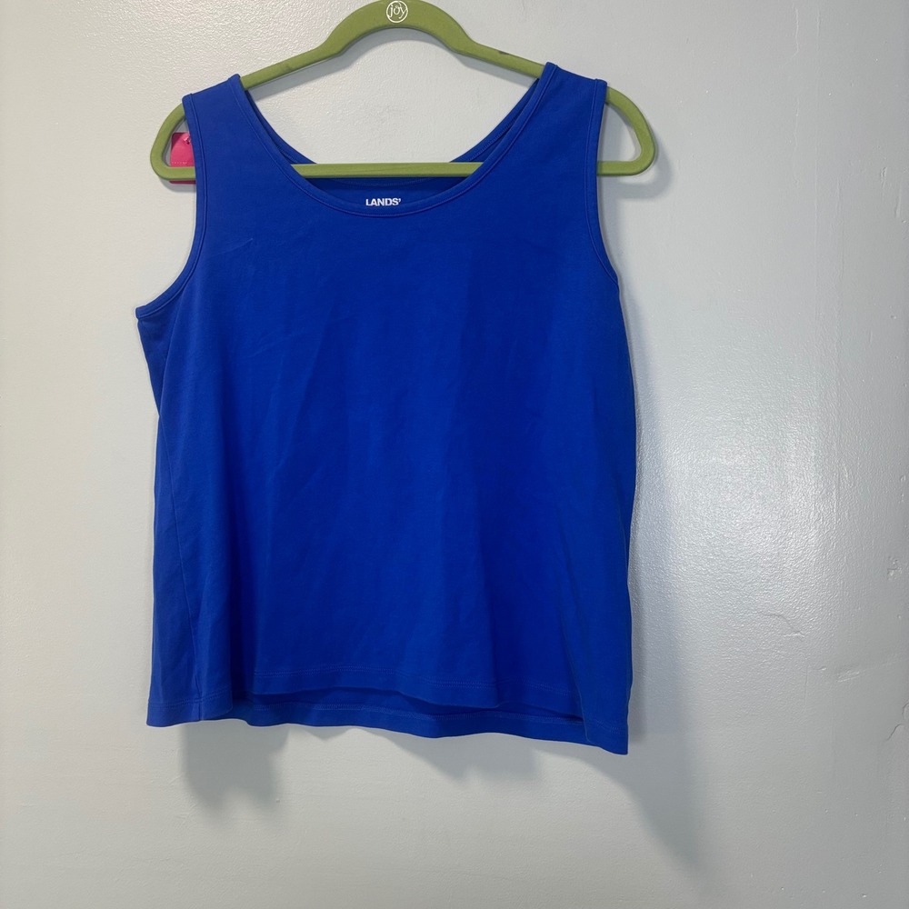 Lands‎ End Womens Tank Top Blue Cotton Scoop Neck L 14-16